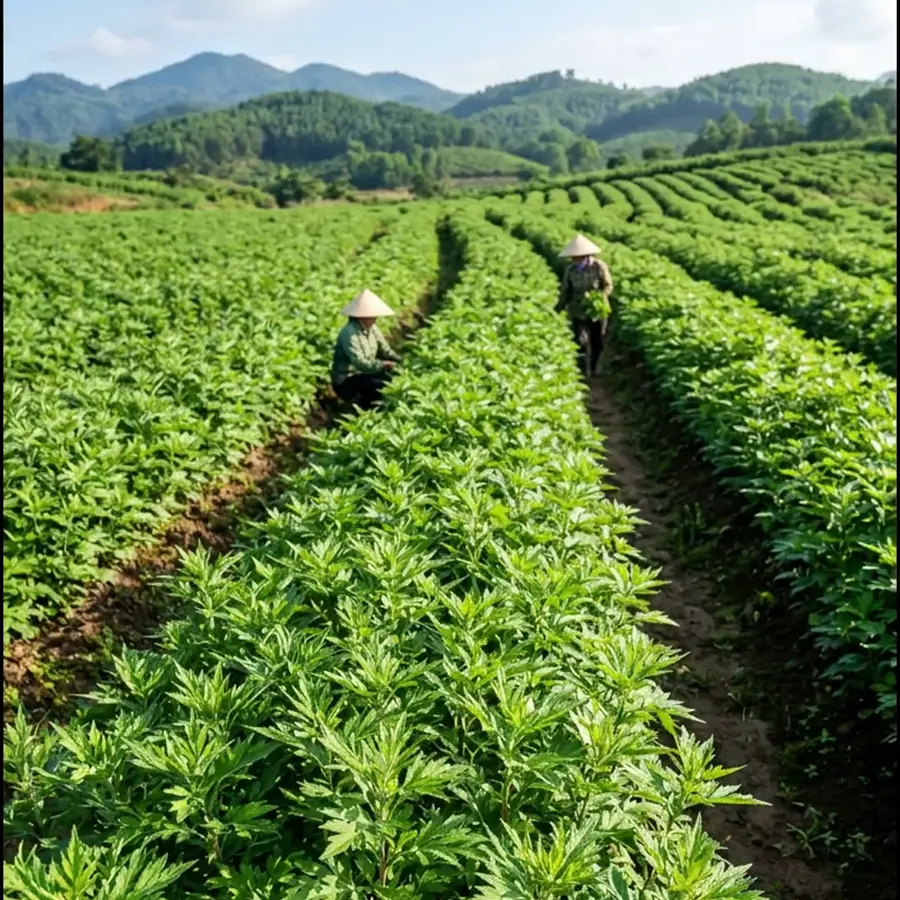 Luống ngải cứu trên núi